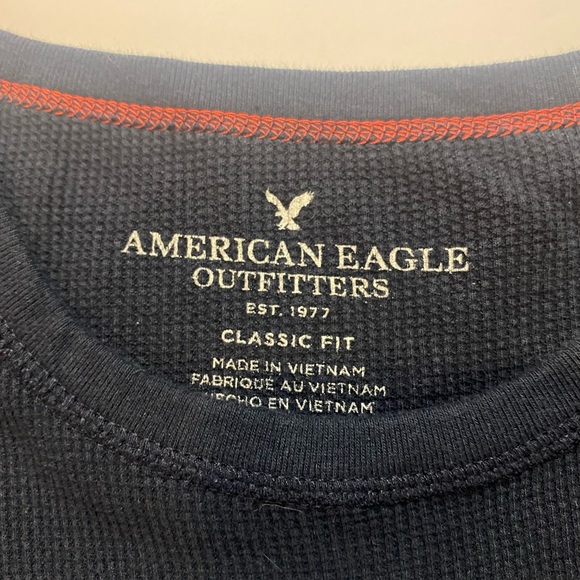 American Eagle Shirt Mens Size L Gray Thermal Pullover Waffle Long Sleeve Logo - Picture 3 of 5